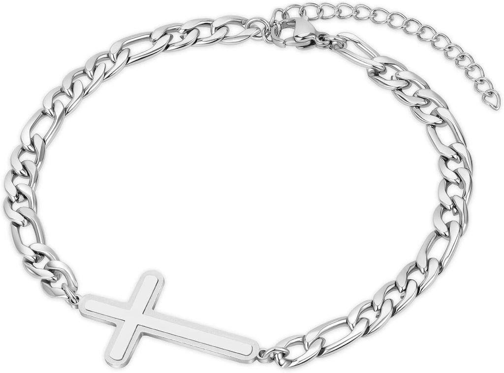 ✝ Men's Stainless Steel Cuban Cross Bracelet 5MM Adjustable Chain Christian Jesus Religious Confirmation Faith Jewelry Gift