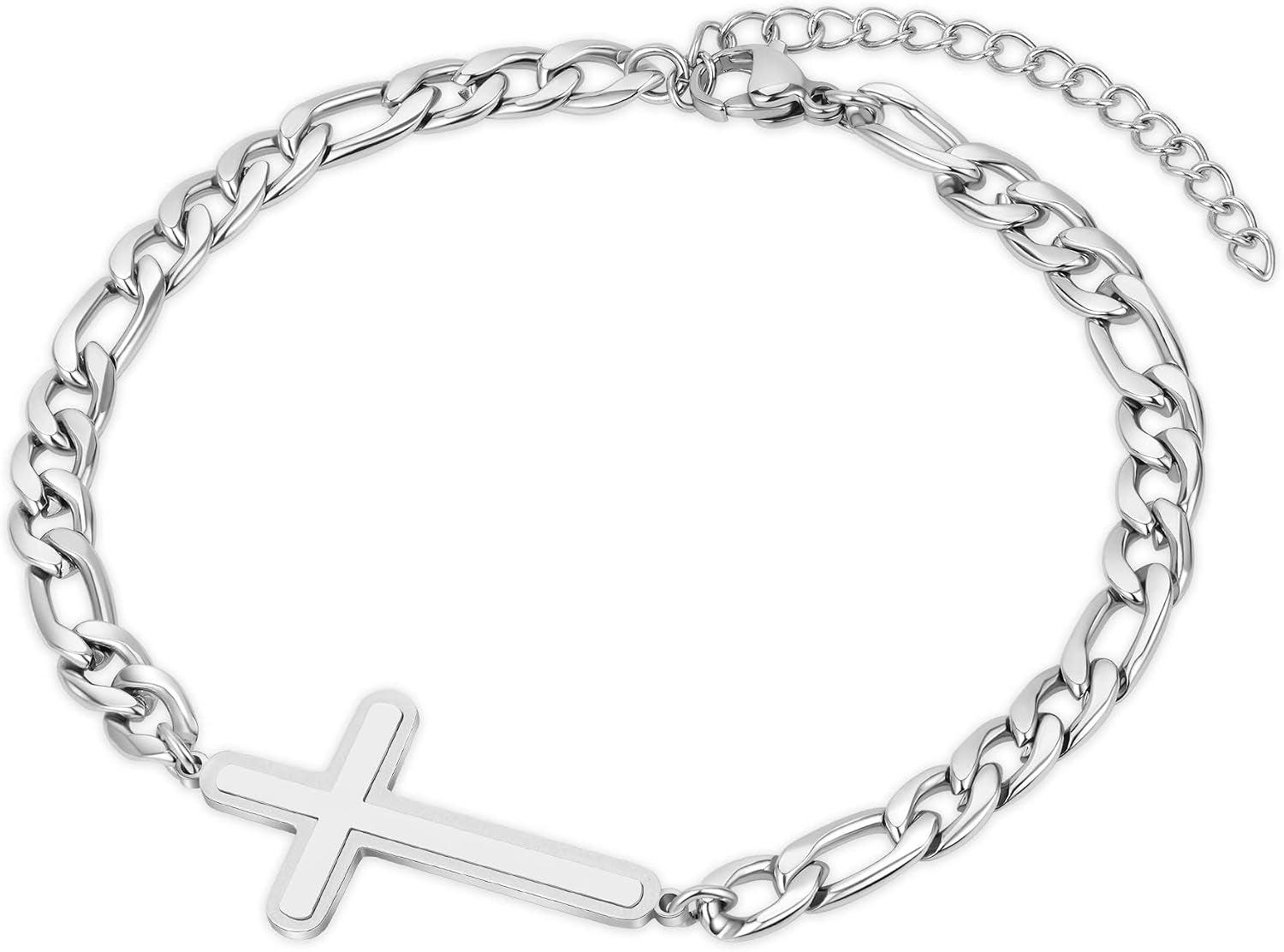 ✝ Men's Stainless Steel Cuban Cross Bracelet 5MM Adjustable Chain Christian Jesus Religious Confirmation Faith Jewelry Gift