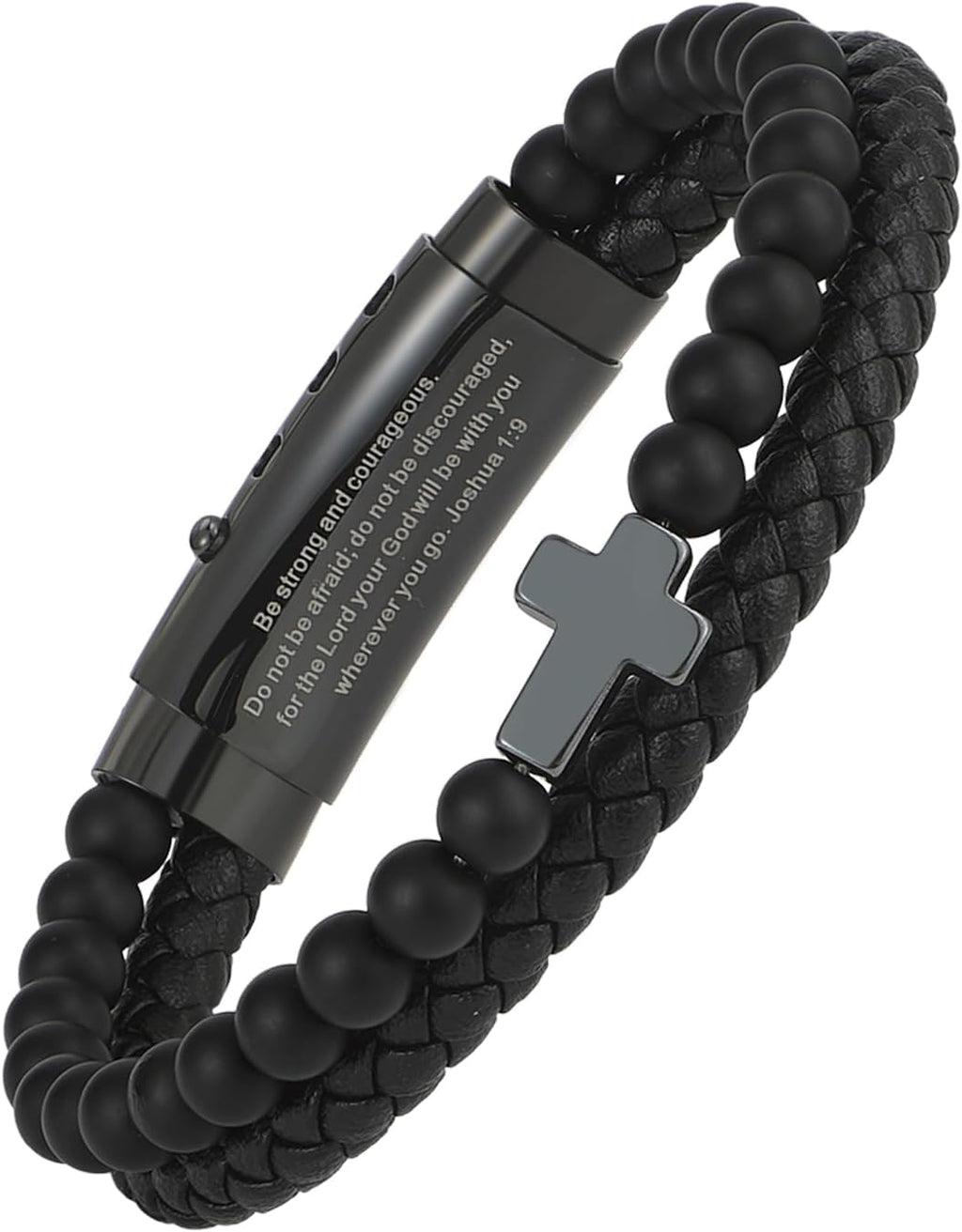 ✝ Men's Christian Cross Bracelet, Joshua 1:9 Bible Verse, Adjustable Braided Faith Jewelry Gift