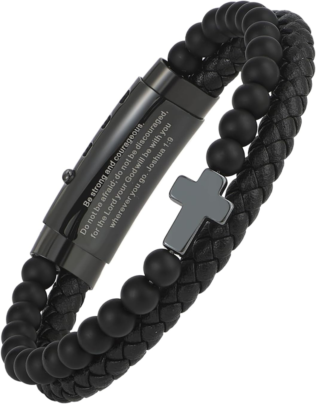 ✝ Men's Christian Cross Bracelet, Joshua 1:9 Bible Verse, Adjustable Braided Faith Jewelry Gift