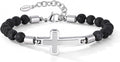 Christian Cross Bracelet for Men : Tiger Eye/Black Agate/Lava/Wood Bead Bracelets,Adjustable Stainless Steel Religious Cross Chain,Mens Jewelry Gift for Birthday Anniversary Boyfriend Husband Dad Him