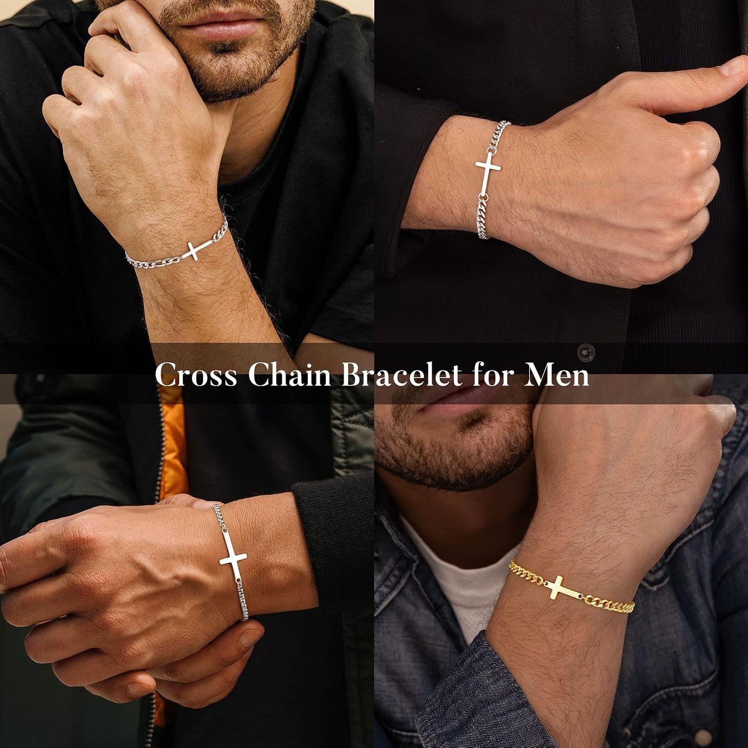 ✝ Men's Gold Cross Bracelet Cuban Link Christian Faith Stainless Steel Religious Jewelry Gift