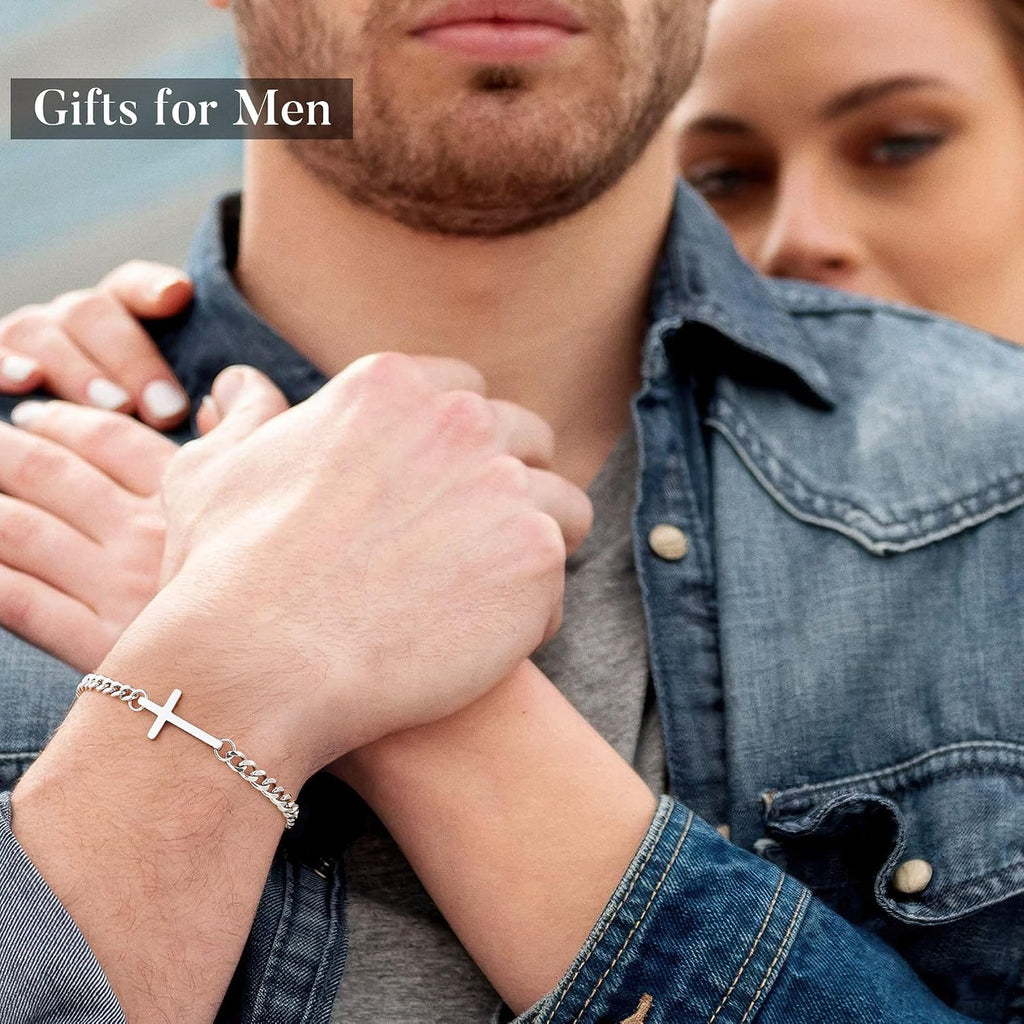 ✝ Men's Gold Cross Bracelet Cuban Link Christian Faith Stainless Steel Religious Jewelry Gift