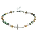 ✝ Women's Wave Charm Friendship Bracelet Natural Stone Beaded Christian Faith Inspirational Jewelry Gift for Women