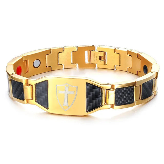 Men’s Carbon Fiber Cross Magnetic Bracelet – Luxury Waterproof Health Energy Jewelry