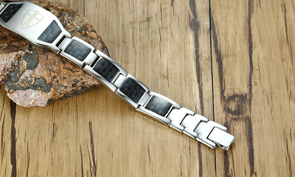 Men’s Carbon Fiber Cross Magnetic Bracelet – Luxury Waterproof Health Energy Jewelry