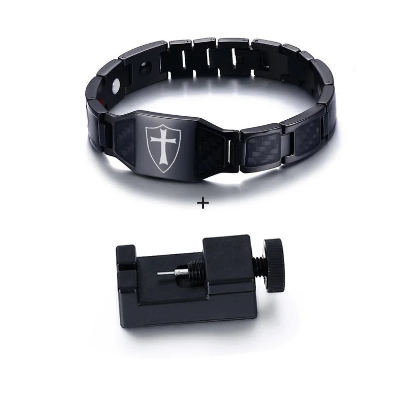 Men’s Carbon Fiber Cross Magnetic Bracelet – Luxury Waterproof Health Energy Jewelry