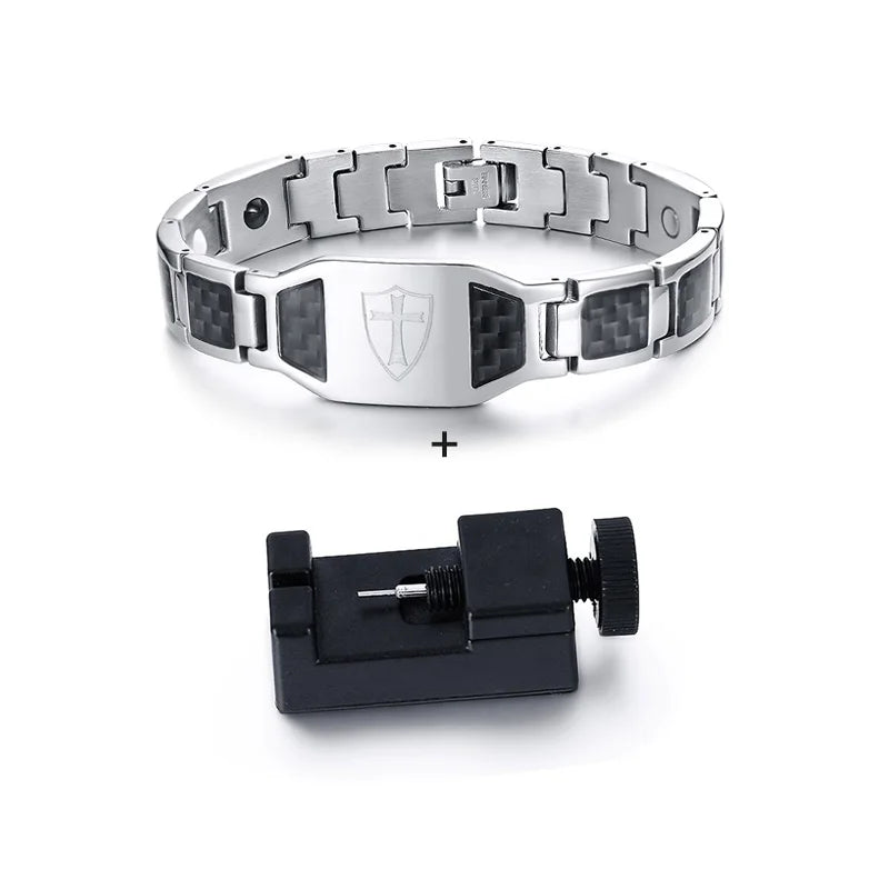 Men’s Carbon Fiber Cross Magnetic Bracelet – Luxury Waterproof Health Energy Jewelry