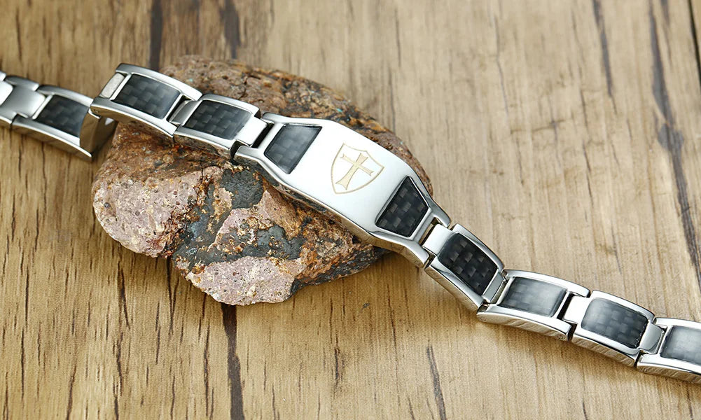 Men’s Carbon Fiber Cross Magnetic Bracelet – Luxury Waterproof Health Energy Jewelry