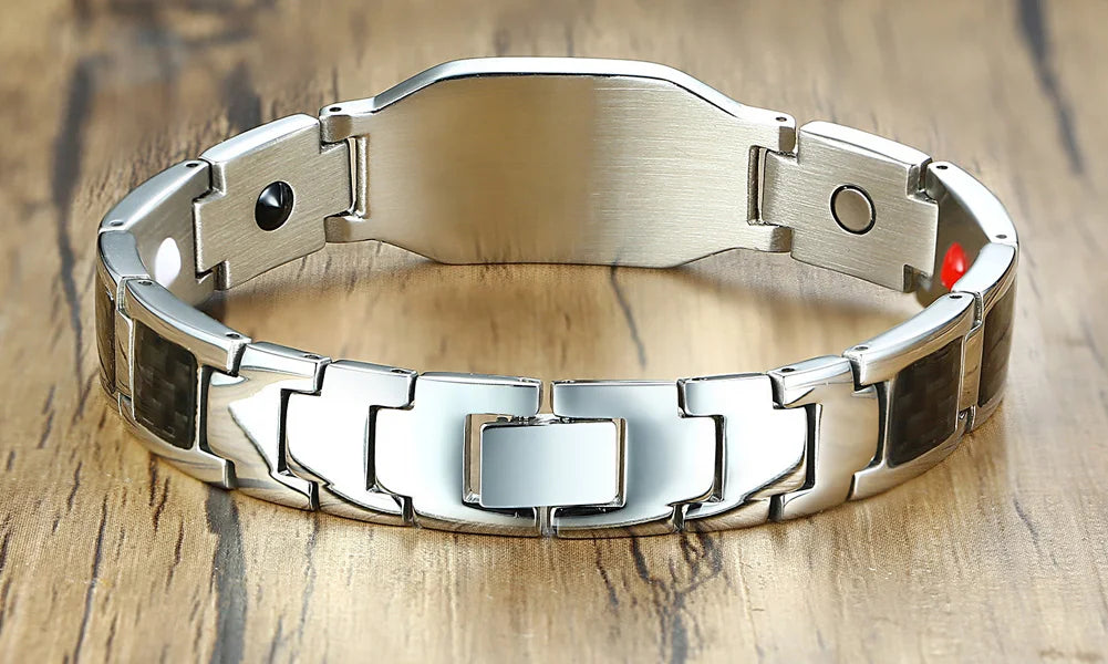 Men’s Carbon Fiber Cross Magnetic Bracelet – Luxury Waterproof Health Energy Jewelry