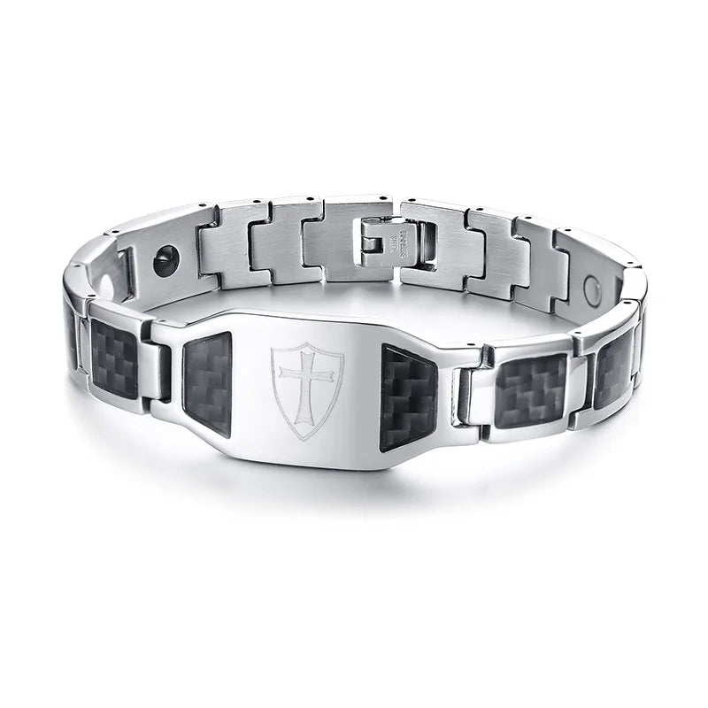 Men’s Carbon Fiber Cross Magnetic Bracelet – Luxury Waterproof Health Energy Jewelry
