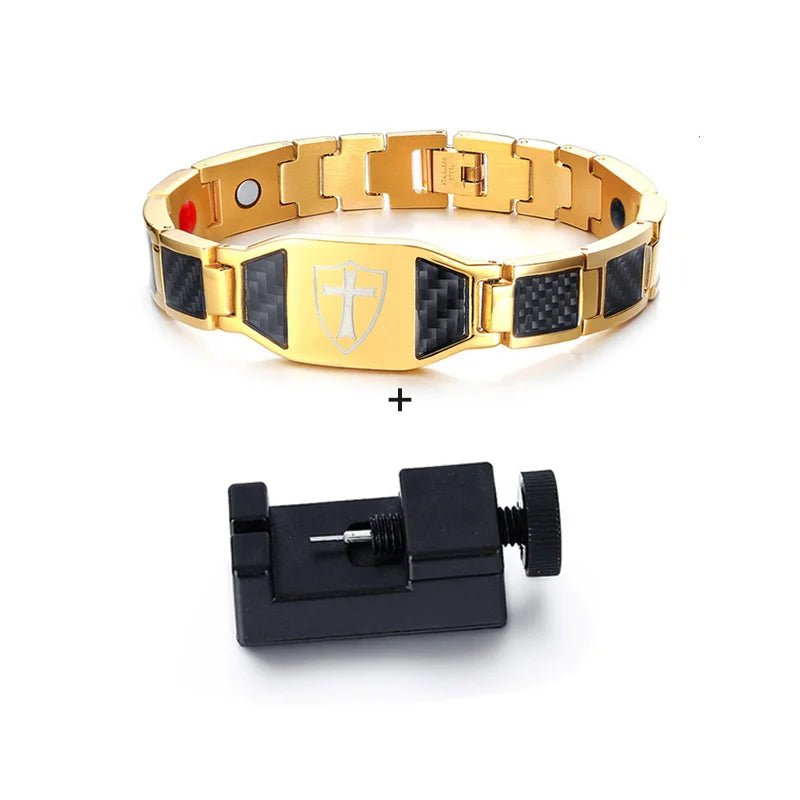 Men’s Carbon Fiber Cross Magnetic Bracelet – Luxury Waterproof Health Energy Jewelry