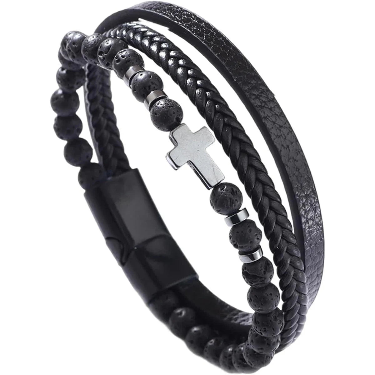 Men’s Multi Strand Woven Cross Bracelet – Braided Cuff Wristband Christian Jewelry