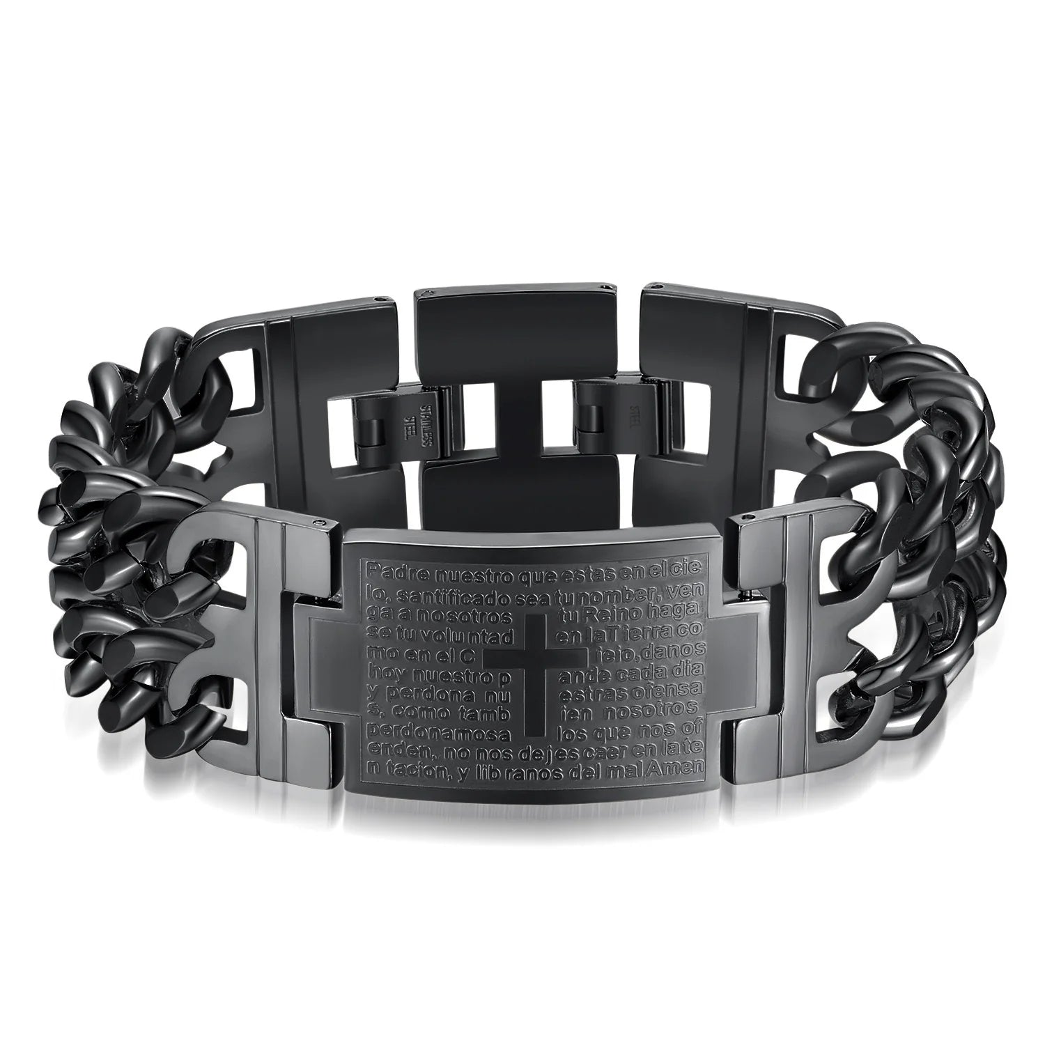 Men’s Stainless Steel Cuban Chain Cross Bracelet – Masculine Christian Hand Jewelry
