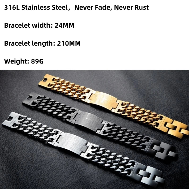 Stainless Steel Cuban Chain Cross Bracelet – Trendy Men’s Christian Hand Jewelry