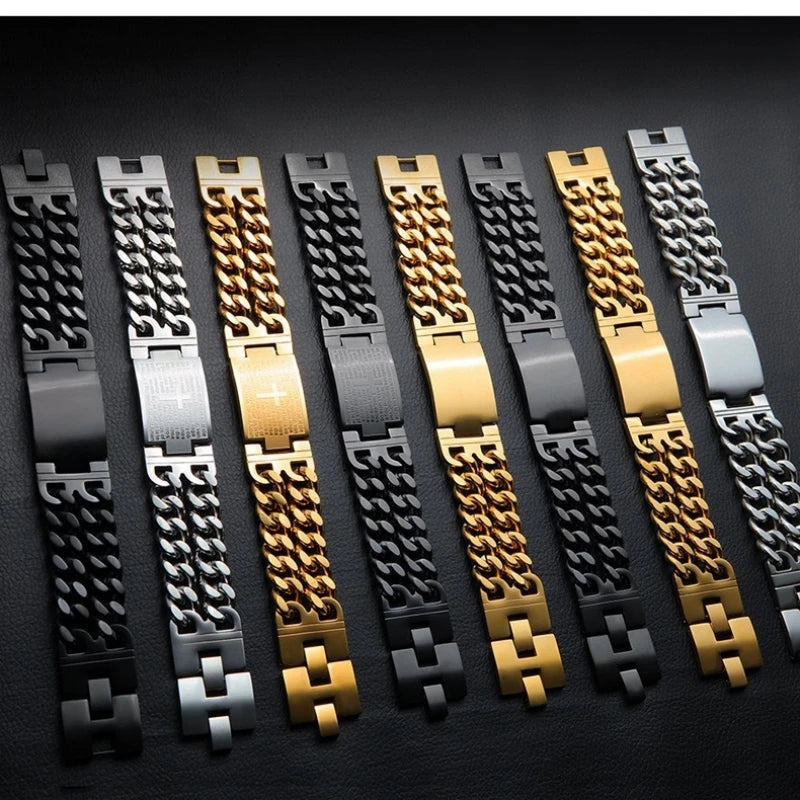 Stainless Steel Cuban Chain Cross Bracelet – Trendy Men’s Christian Hand Jewelry