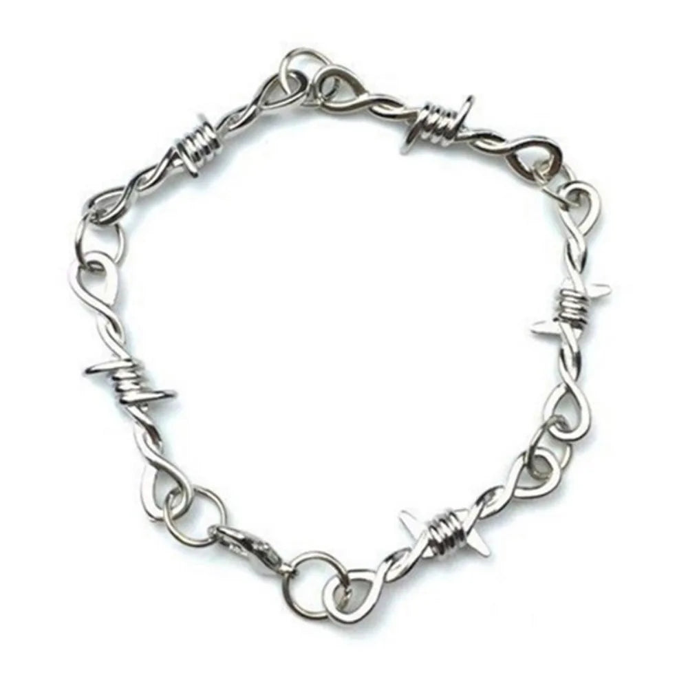 Barbed Wire Heart Cross Chain Bracelet – Trendy Unisex Christian Faith Gift