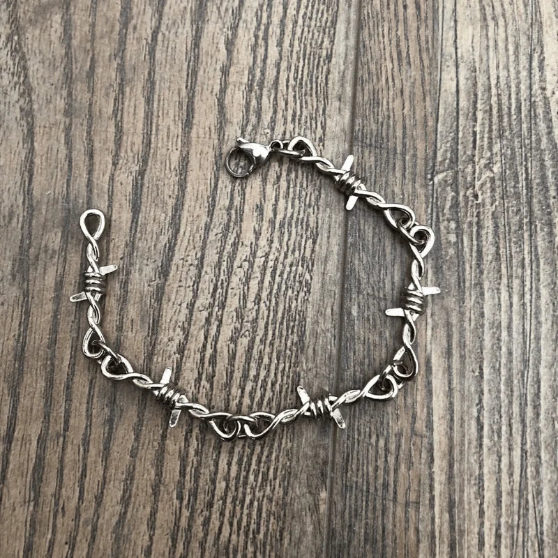 Barbed Wire Heart Cross Chain Bracelet – Trendy Unisex Christian Faith Gift