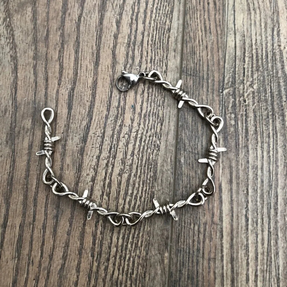Barbed Wire Heart Cross Chain Bracelet – Trendy Unisex Christian Faith Gift