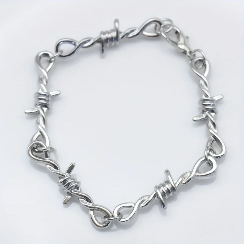 Barbed Wire Heart Cross Chain Bracelet – Trendy Unisex Christian Faith Gift