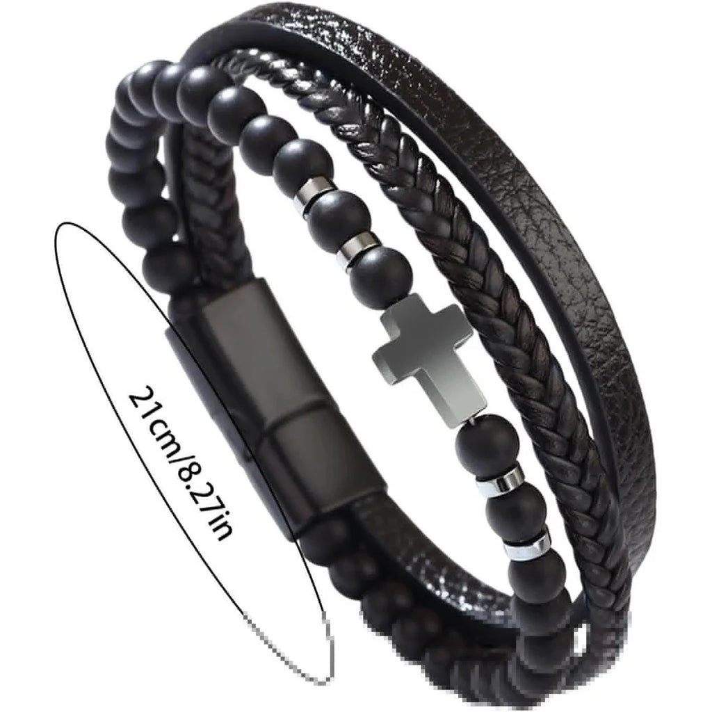 Men’s Multi Strand Woven Cross Bracelet – Braided Cuff Wristband Christian Jewelry