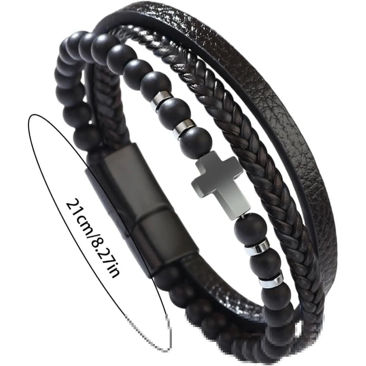 Men’s Multi Strand Woven Cross Bracelet – Braided Cuff Wristband Christian Jewelry