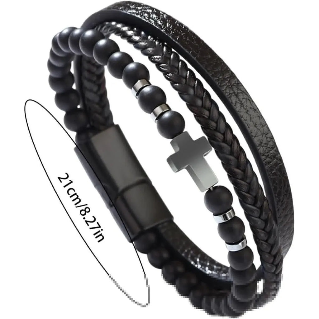 Men’s Multi Strand Woven Cross Bracelet – Braided Cuff Wristband Christian Jewelry