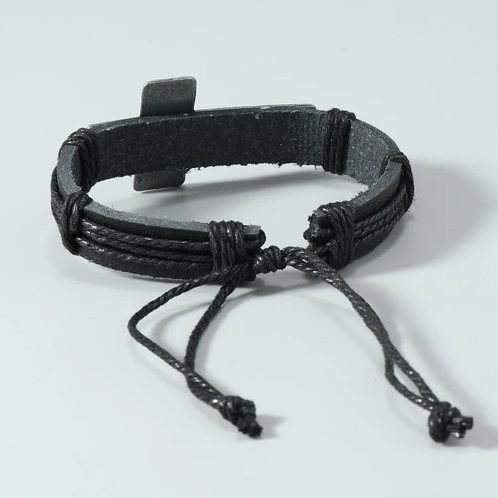 Women’s Vintage Cross Leather Bracelet – Black Brown Braided Christian Jewelry Bangle