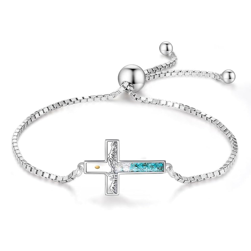 ✝ Women's 925 Sterling Silver Mustard Seed Cross Bracelet Christian Faith Jewelry Inspirational Gift Mom Wife