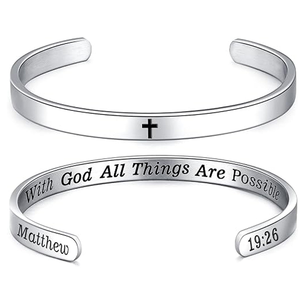 ✝ Women's God Is Within Her Psalm 46:5 Cuff Bracelet Stainless Steel Christian Bible Verse Faith Jewelry Gift