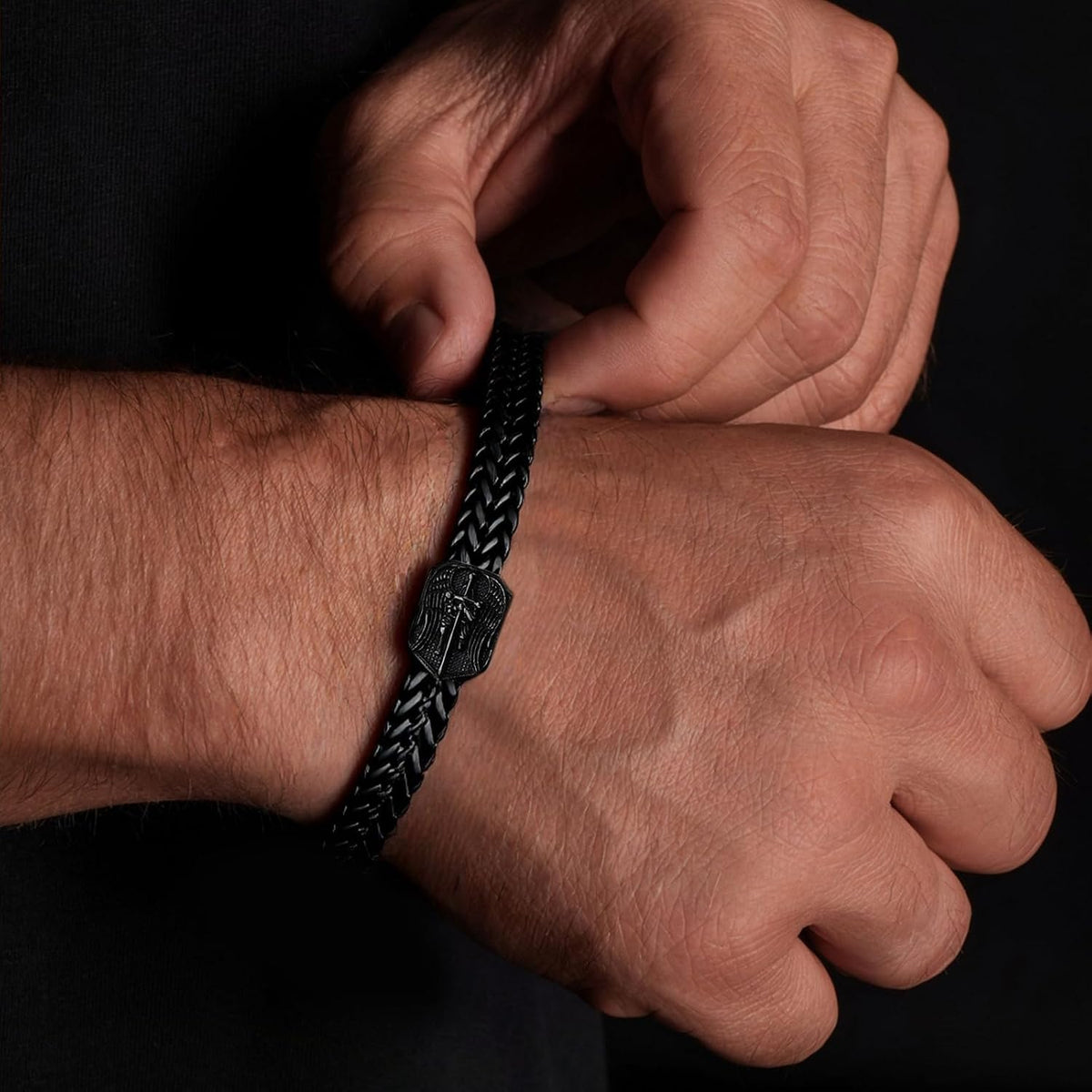 ✝ St Michael Bracelet for Men Catholic Christian Faith Stainless Steel Religious Gift Black Adjustable
