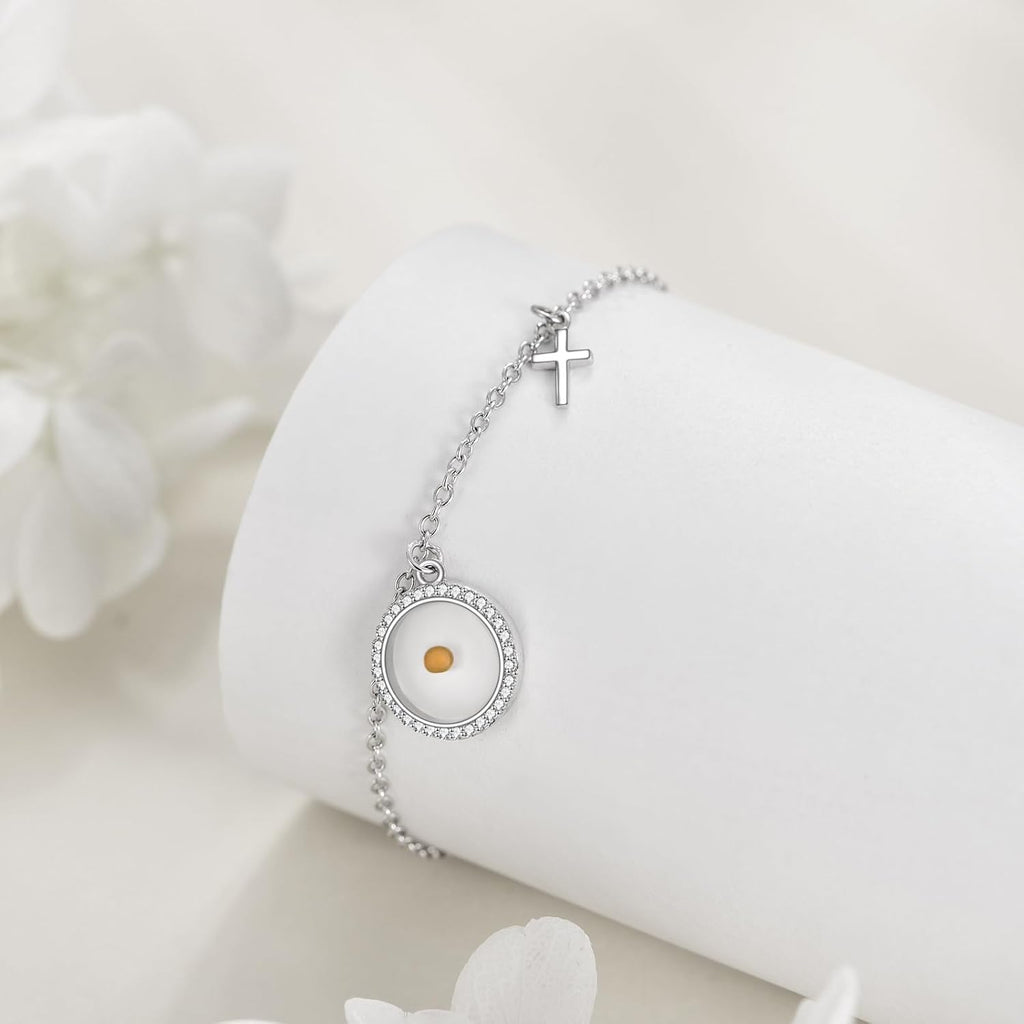 Women's 925 Sterling Silver Mustard Seed Cross Bracelet Christian Faith Jewelry Inspirational Gift for Mom Wife Sister