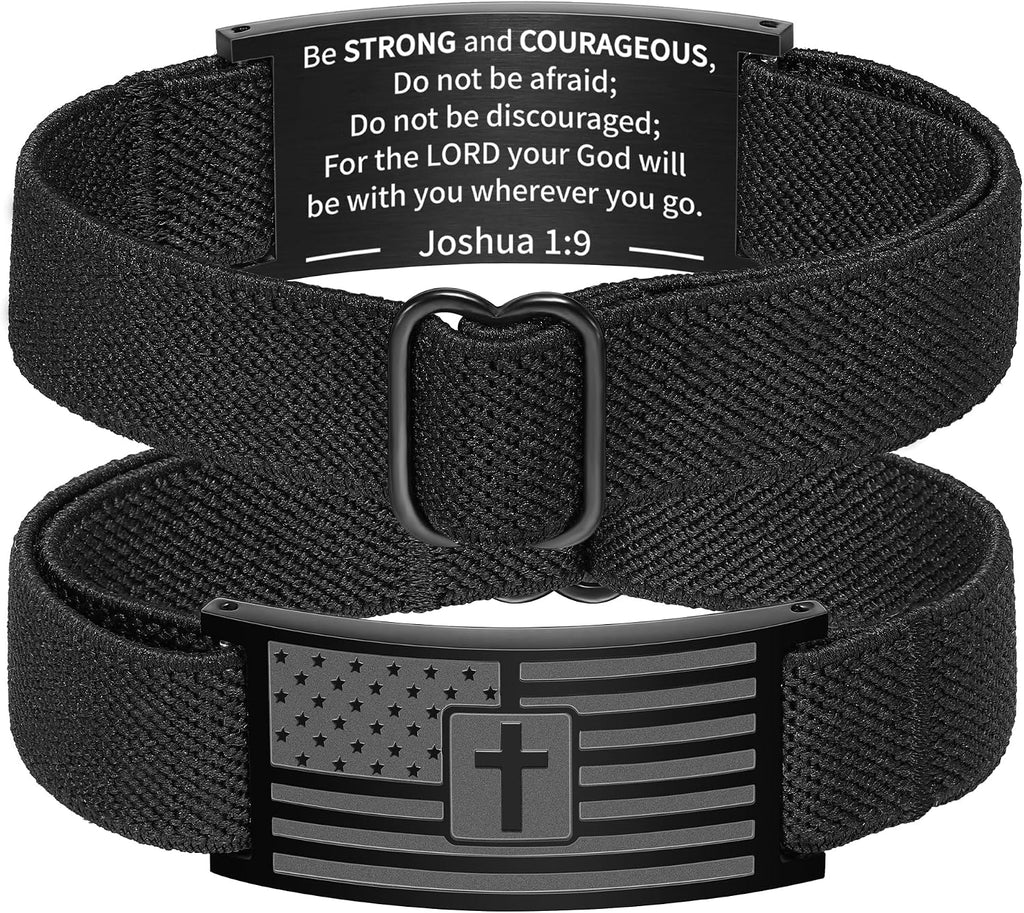 ✝ American Flag Cross Bracelet Bible Verse Christian Faith Patriotic Jewelry Gift for Men Boys