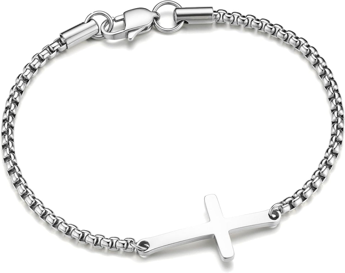 ✝ Men's Gold Cross Bracelet Cuban Link Christian Faith Stainless Steel Religious Jewelry Gift