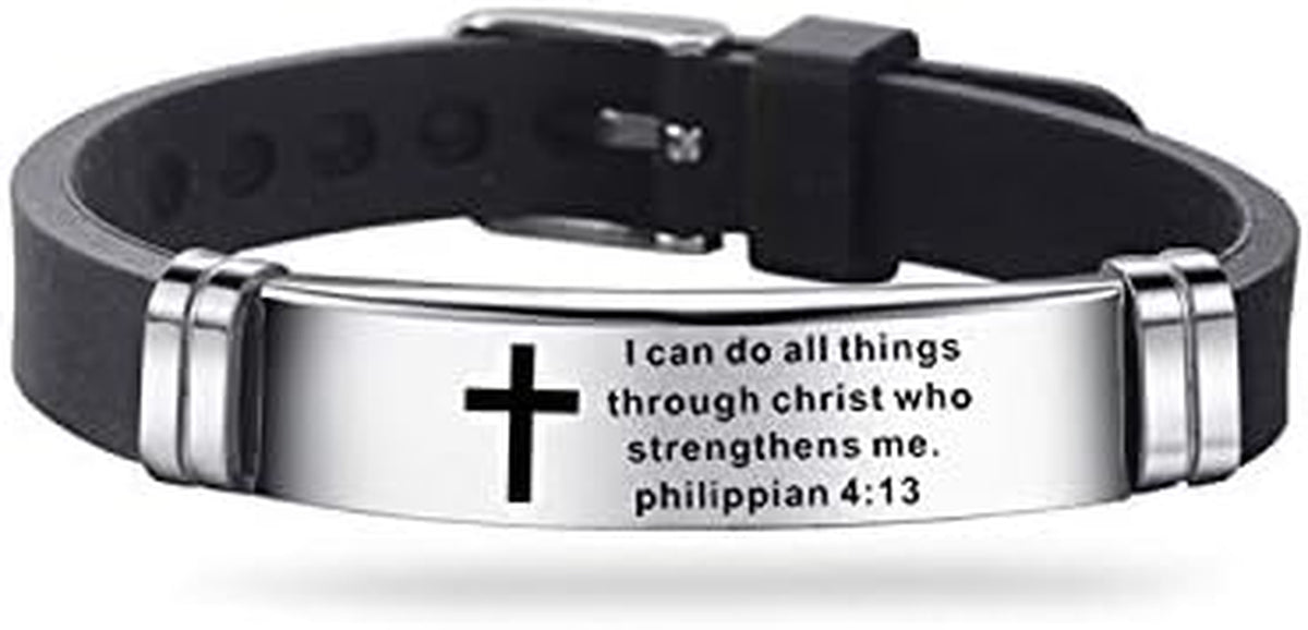 Men's Isaiah 41:10 Cross Leather Bracelet Stainless Steel Christian Bible Verse Faith Religious Jewelry Gift Women