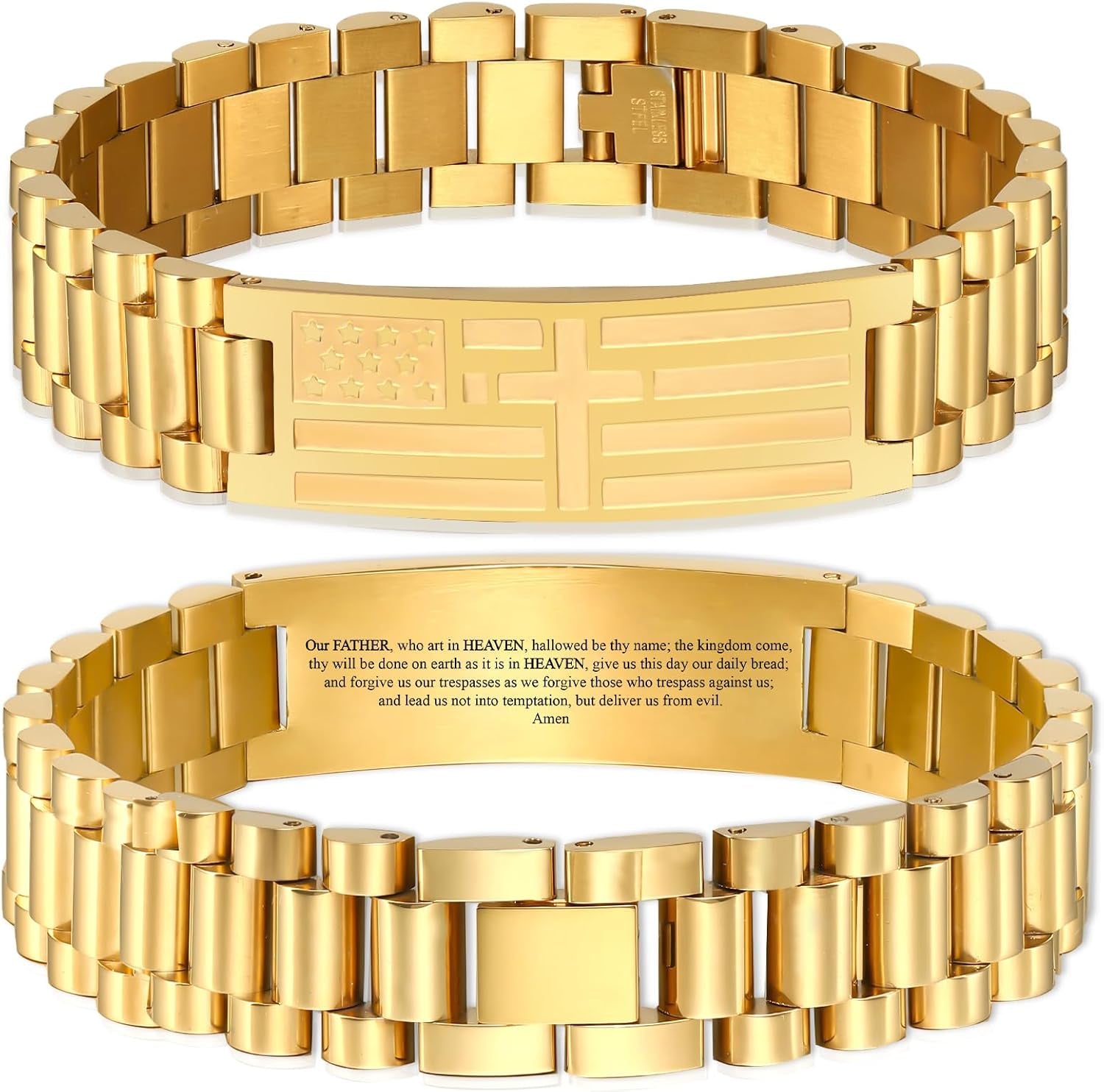 ✝ Men's American Flag Cross Bracelet Stainless Steel Adjustable Christian Bible Verse Faith Religious Jewelry Gift for Dad Husband