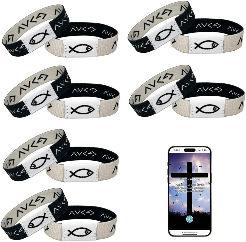 ✝ 6-Piece Bible Verse NFC Bracelets Elastic Christian Scripture Wristbands Faith Gifts for Women Men