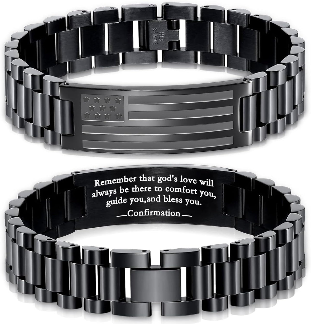✝ Men's American Flag Cross Bracelet Stainless Steel Adjustable Christian Bible Verse Faith Religious Jewelry Gift for Dad Husband
