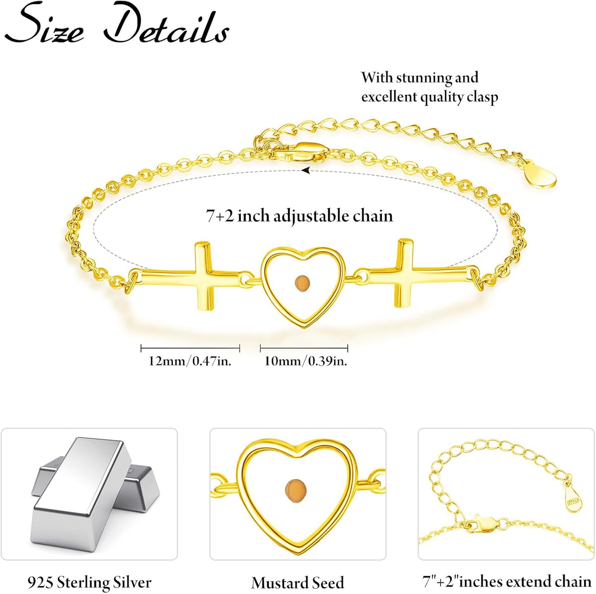 ✝ 925 Sterling Silver Mustard Seed Cross Bracelet for Women Christian Faith Religious Jewelry Gift