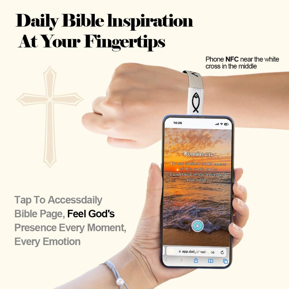 ✝ 6-Piece Bible Verse NFC Bracelets Elastic Christian Scripture Wristbands Faith Gifts for Women Men