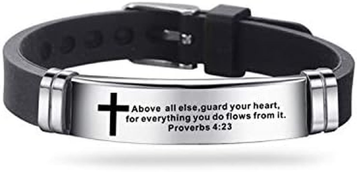 Men's Isaiah 41:10 Cross Leather Bracelet Stainless Steel Christian Bible Verse Faith Religious Jewelry Gift Women
