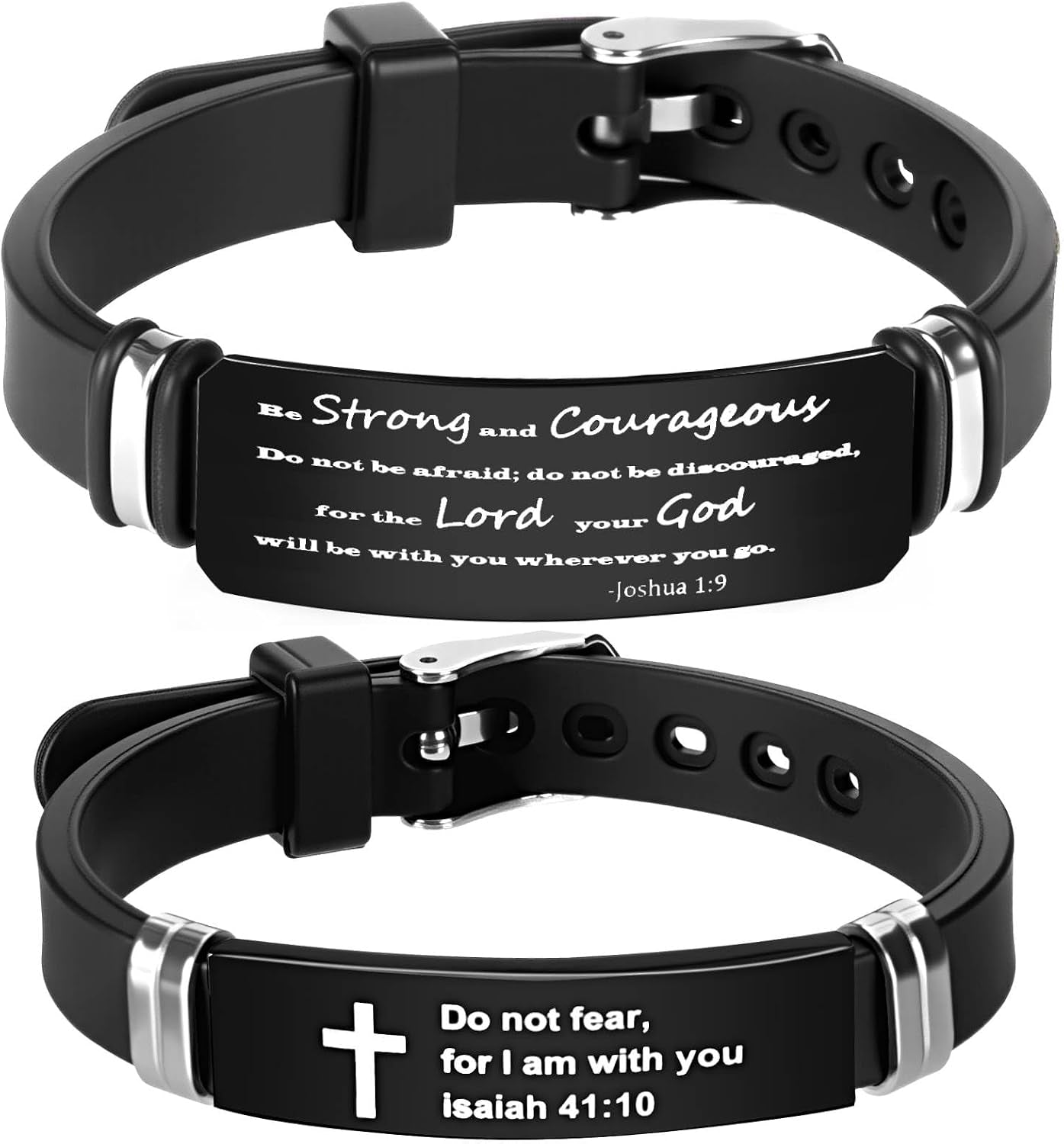 ✝ 2 Pack Christian Bible Verse Bracelets, Isaiah 41:10 Joshua 1:9 Adjustable Faith Wristbands Christian Gifts