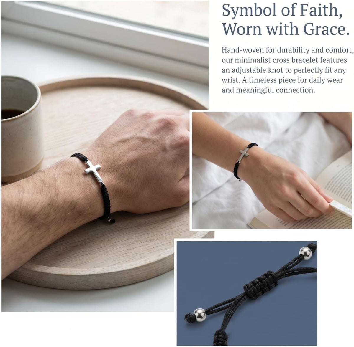 Matching Christian Cross Friendship Bracelets Jesus Inspired Adjustable Woven Stainless Steel Faith Jewelry Gift Couples