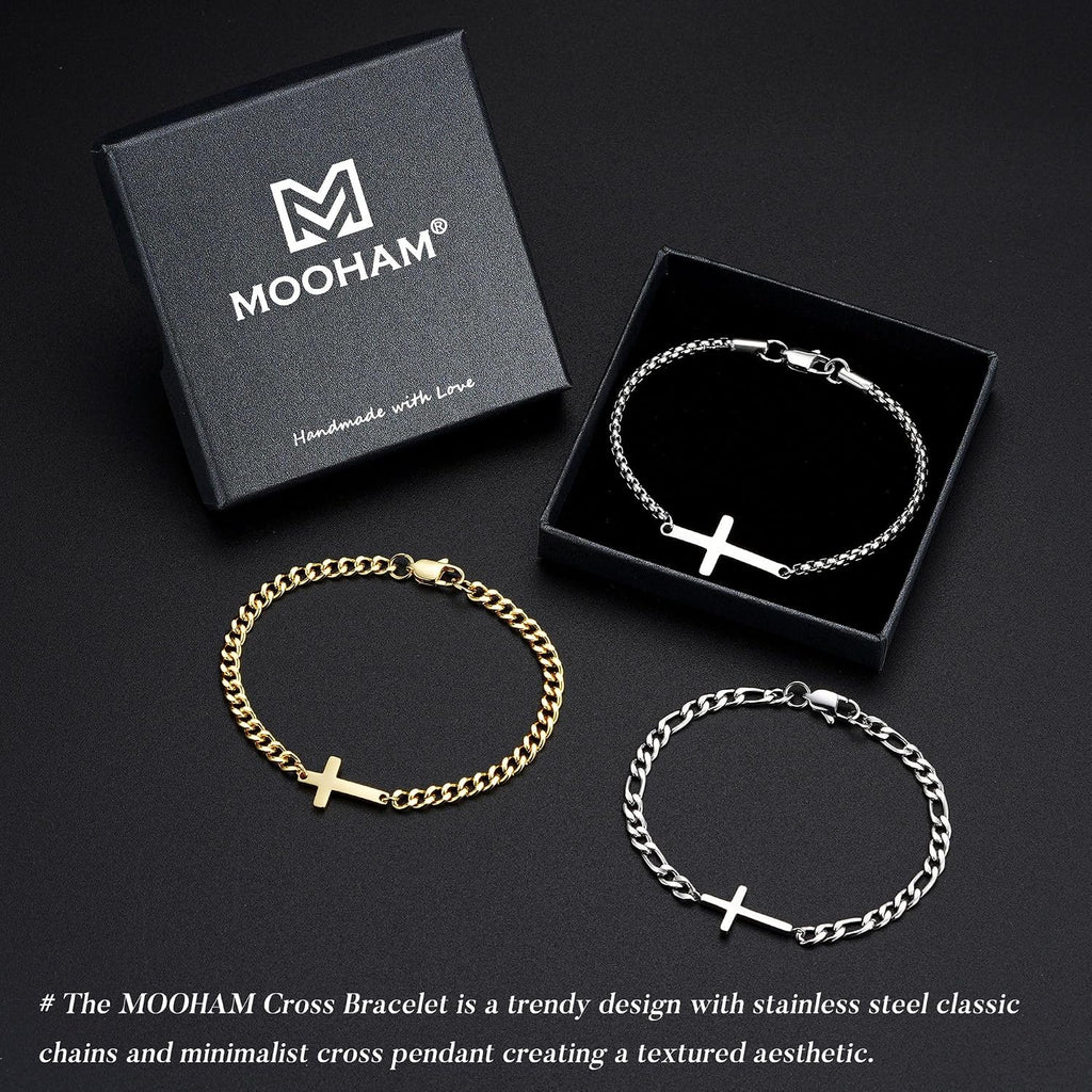 ✝ Men's Gold Cross Bracelet Cuban Link Christian Faith Stainless Steel Religious Jewelry Gift