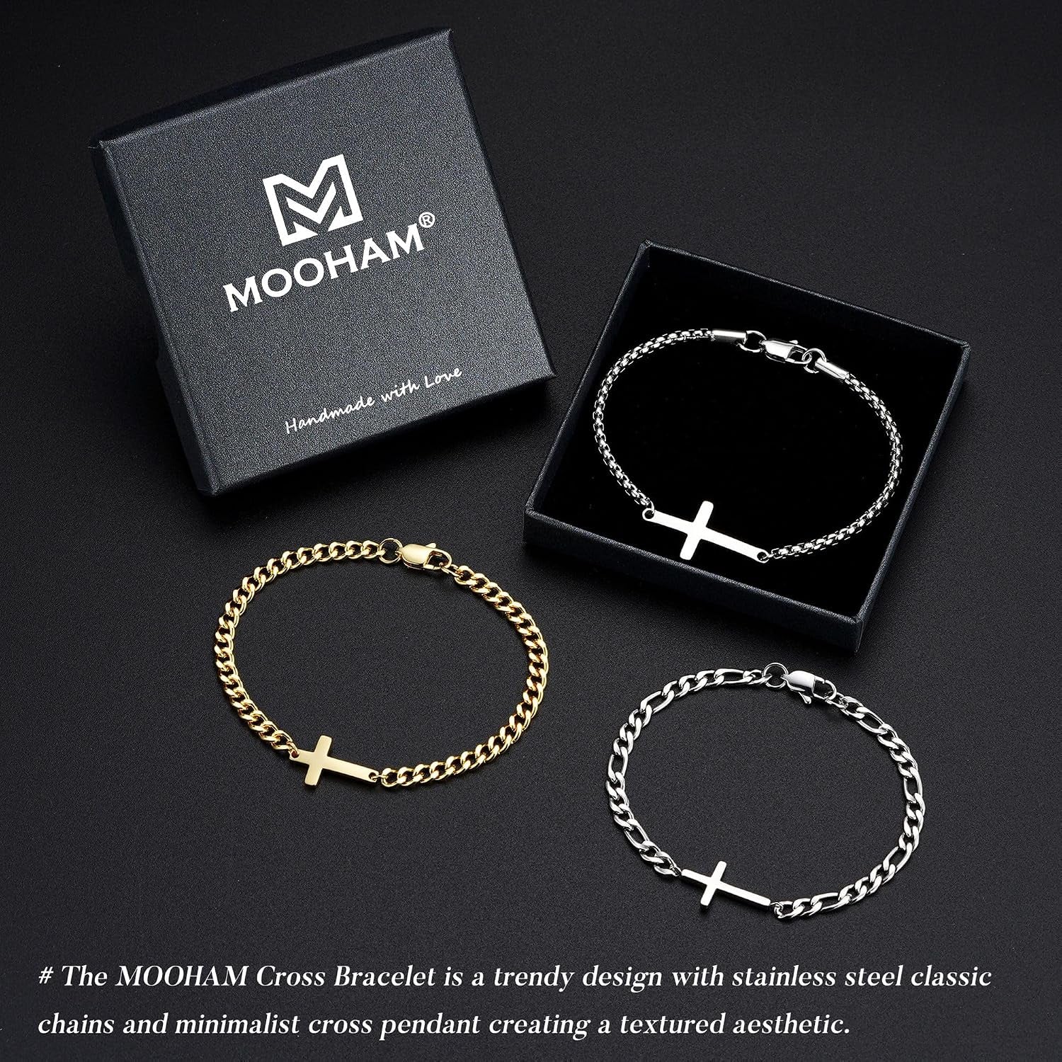 ✝ Men's Gold Cross Bracelet Cuban Link Christian Faith Stainless Steel Religious Jewelry Gift