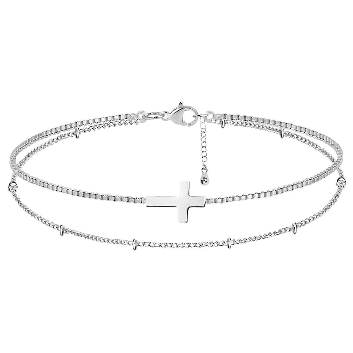 ✝ Women's Dainty Cross Pearl Bracelet Adjustable Christian Faith Jewelry Gift for Baptism Bridesmaid Mom Wife