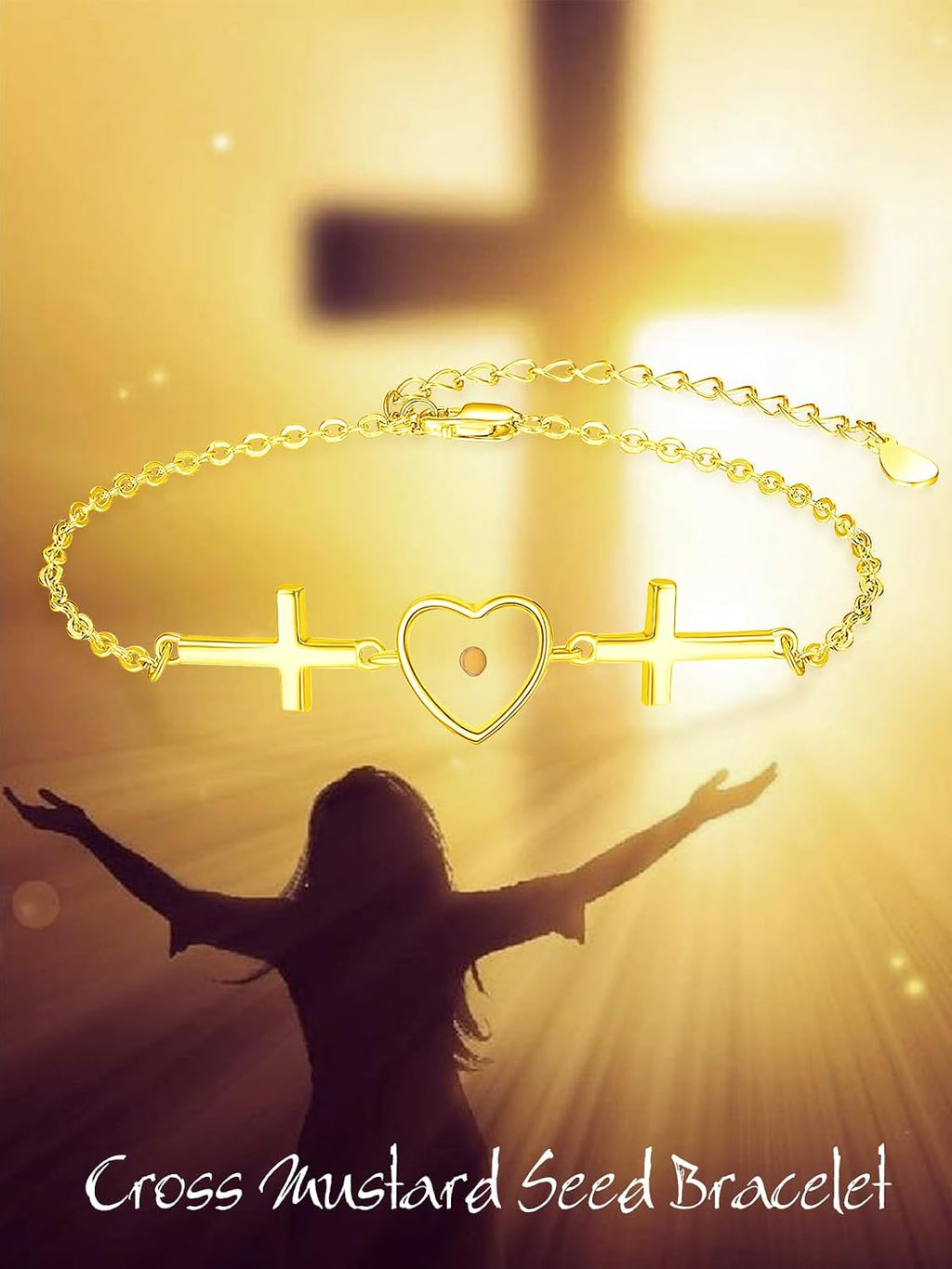 ✝ 925 Sterling Silver Mustard Seed Cross Bracelet for Women Christian Faith Religious Jewelry Gift