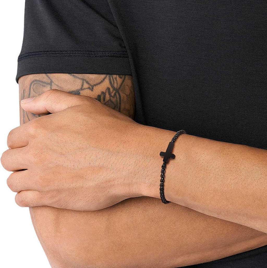 ✝ Men's Adjustable Cross Chain Bracelet Stainless Steel Christian Faith Religious Jewelry Gift for Men Women