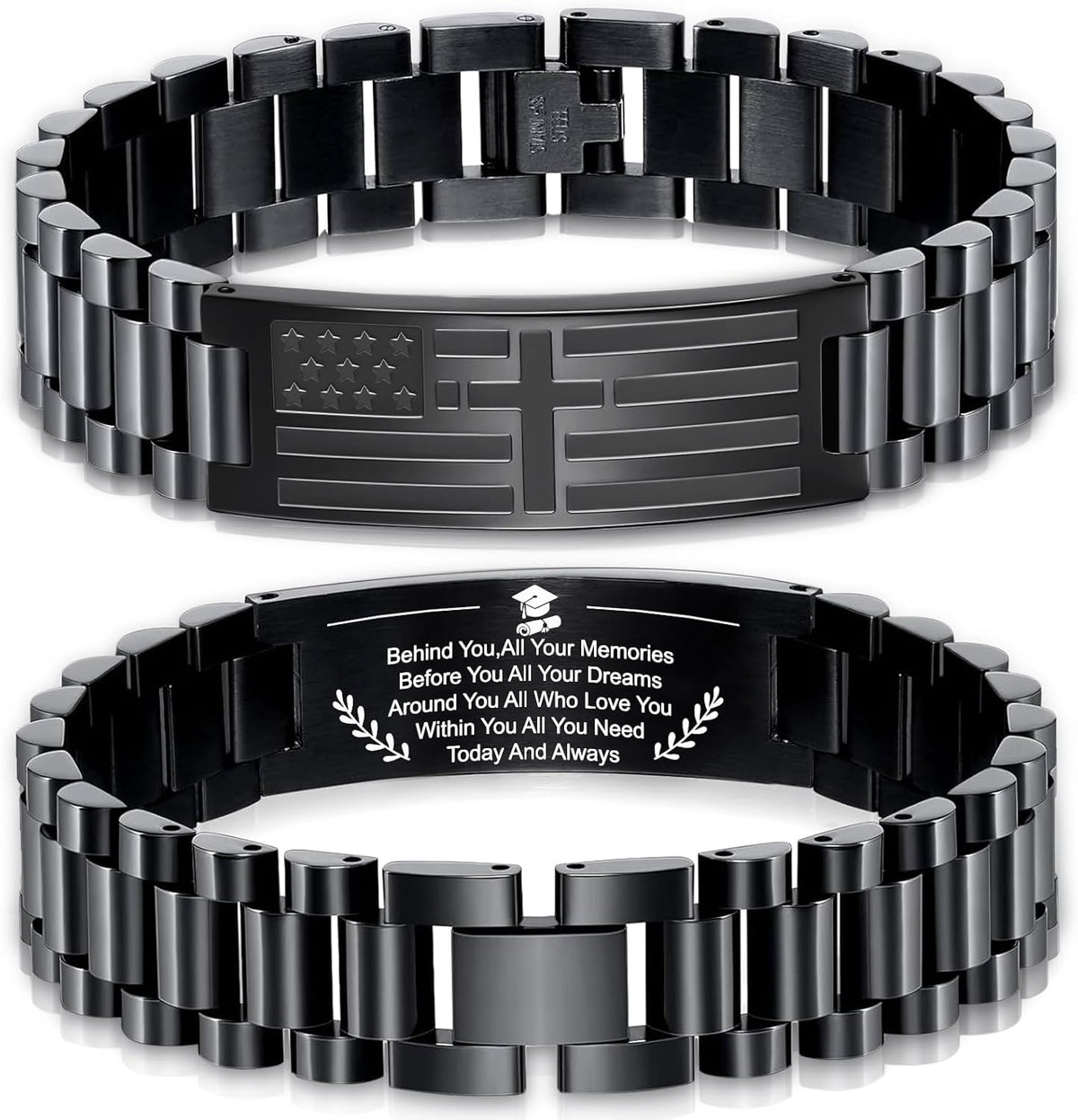 ✝ Men's American Flag Cross Bracelet Stainless Steel Adjustable Christian Bible Verse Faith Religious Jewelry Gift for Dad Husband