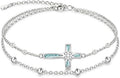 Women's 18K White Gold Plated Turquoise Cross Bracelet Christian Faith Jewelry Gift for Mom Grandma Girlfriend
